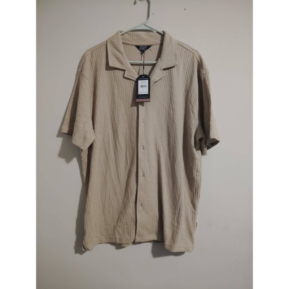 Ben Sherman Other - Ben Sherman Men's Textured Short Sleeve Camp Collar Shirt Beige NWT Size Large